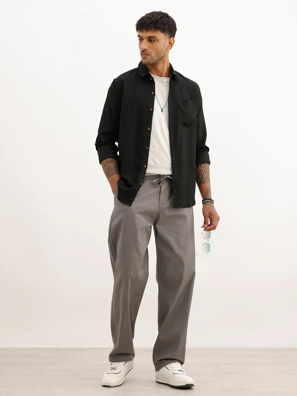 Solid Loose Fit Drawstring Trouser | Grey