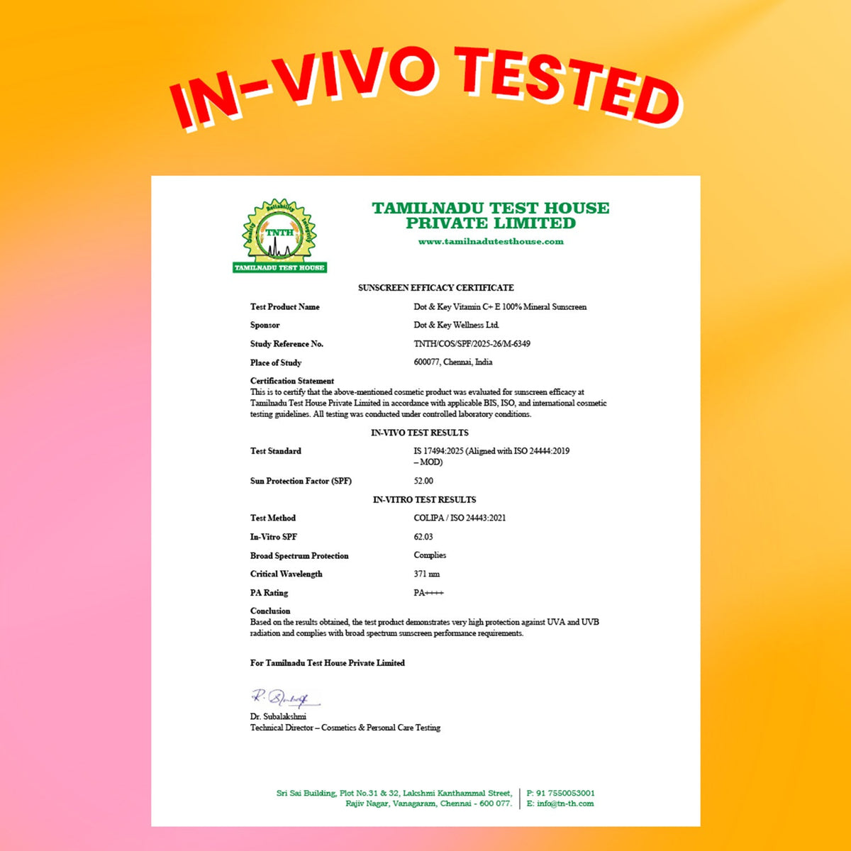 Vitamin C + E 100% Mineral Sunscreen IN-VIVO tested SPF 50+, PA++++