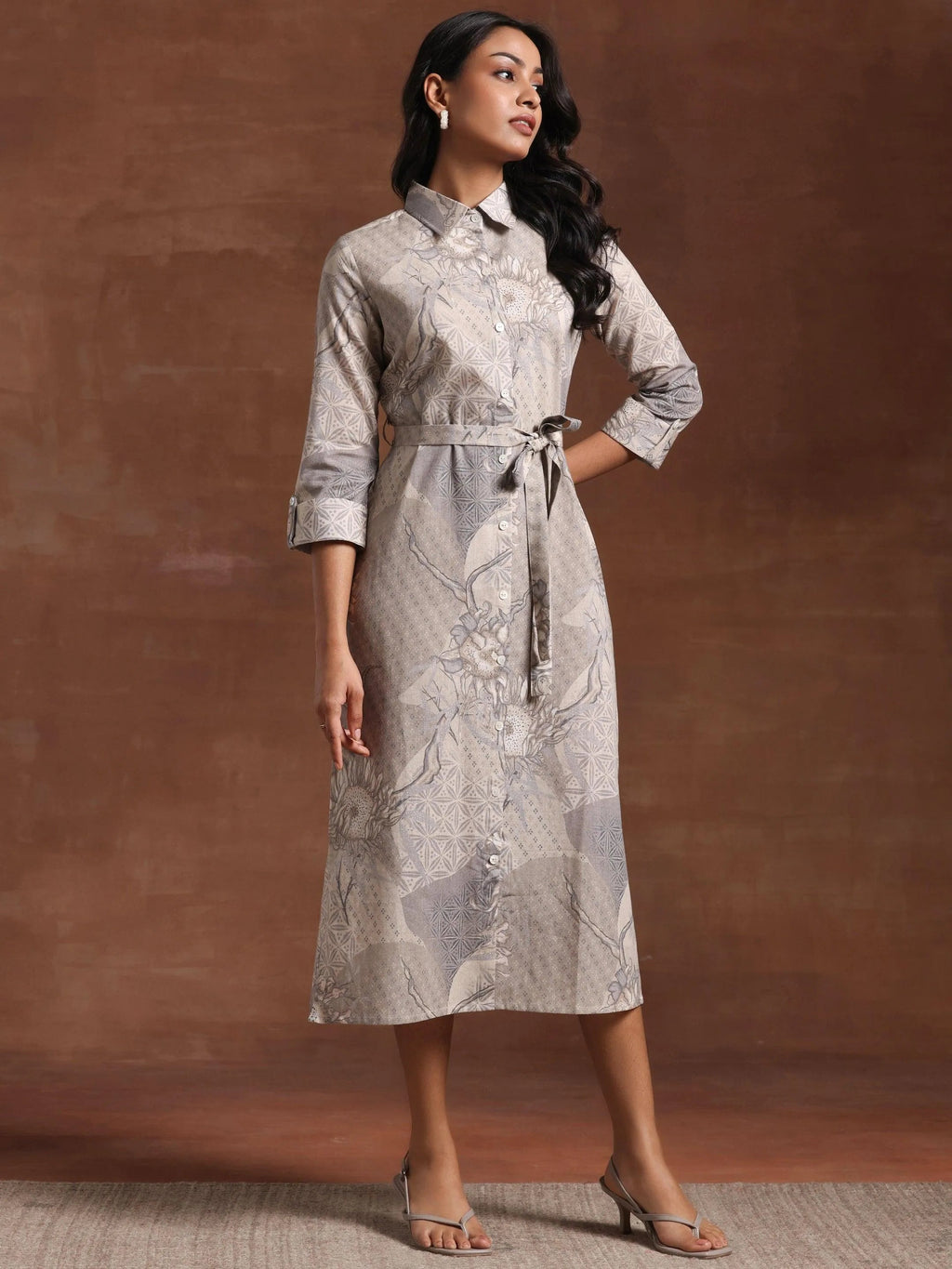Gerua Off White Printed Cotton Blend Shirt Dress