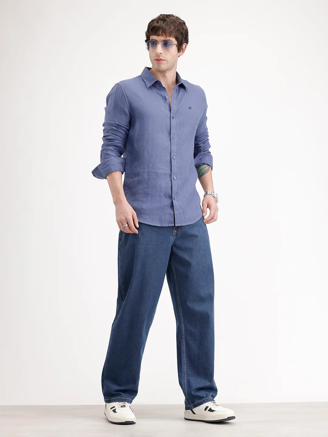 Loose Fit Textured Denim Jeans | Blue