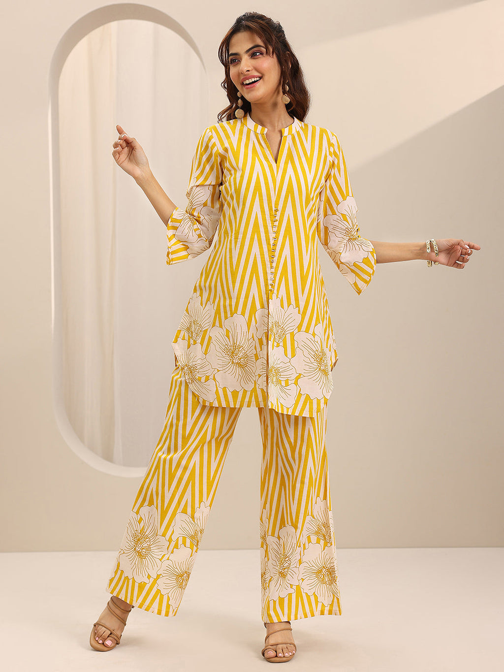 Libas Yellow Printed Cotton Co-Ord Sets CO87