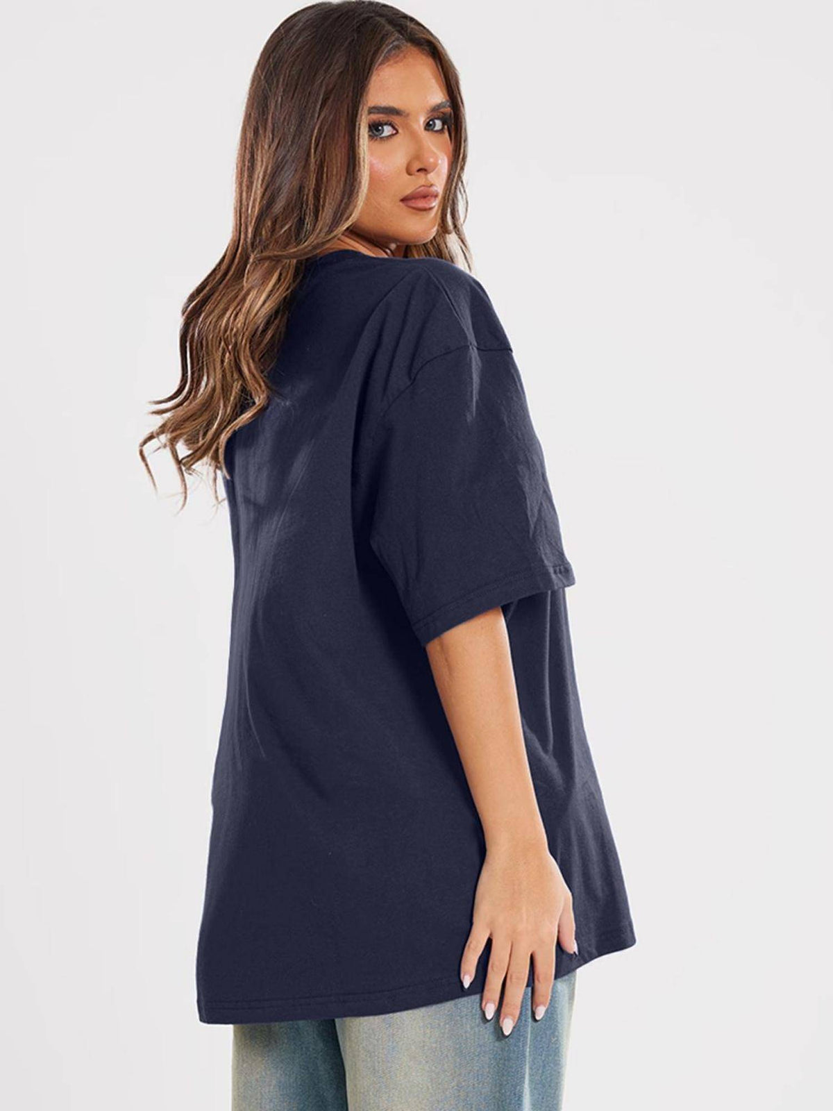 Printed Womens Round Neck Navy Blue T-Shirt | TS56 - view 3