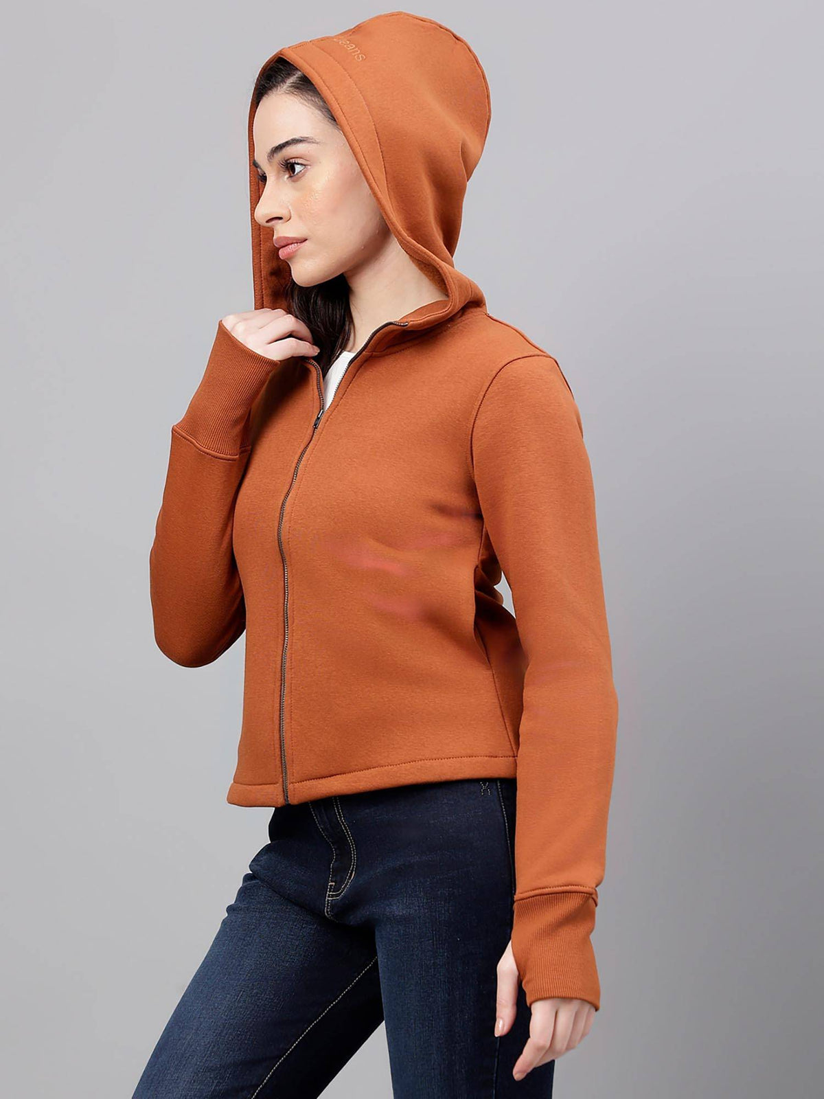 Women Brown Solid Hooded Sweatshirt | HD56 - view 1