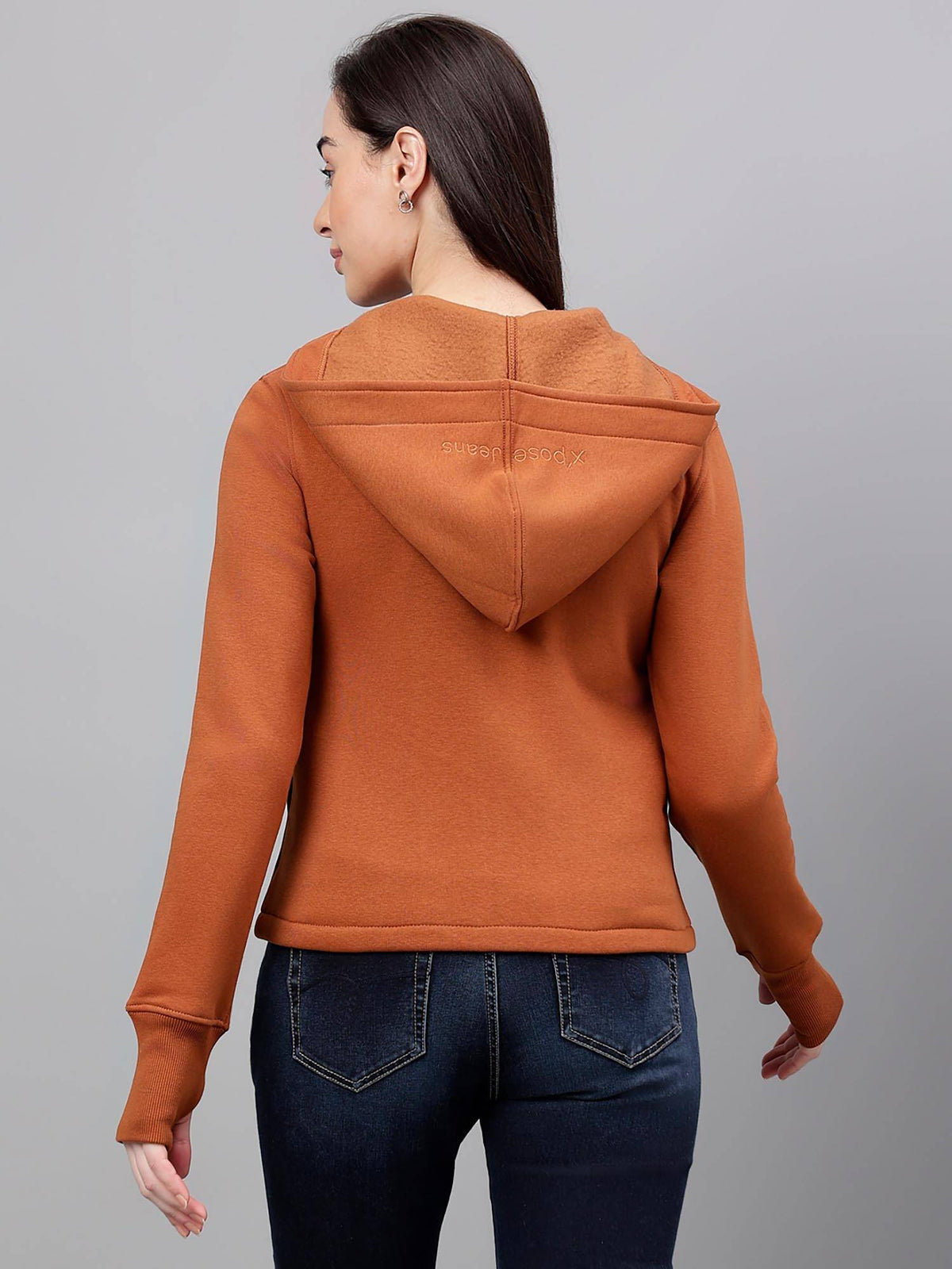 Women Brown Solid Hooded Sweatshirt | HD56 - view 3