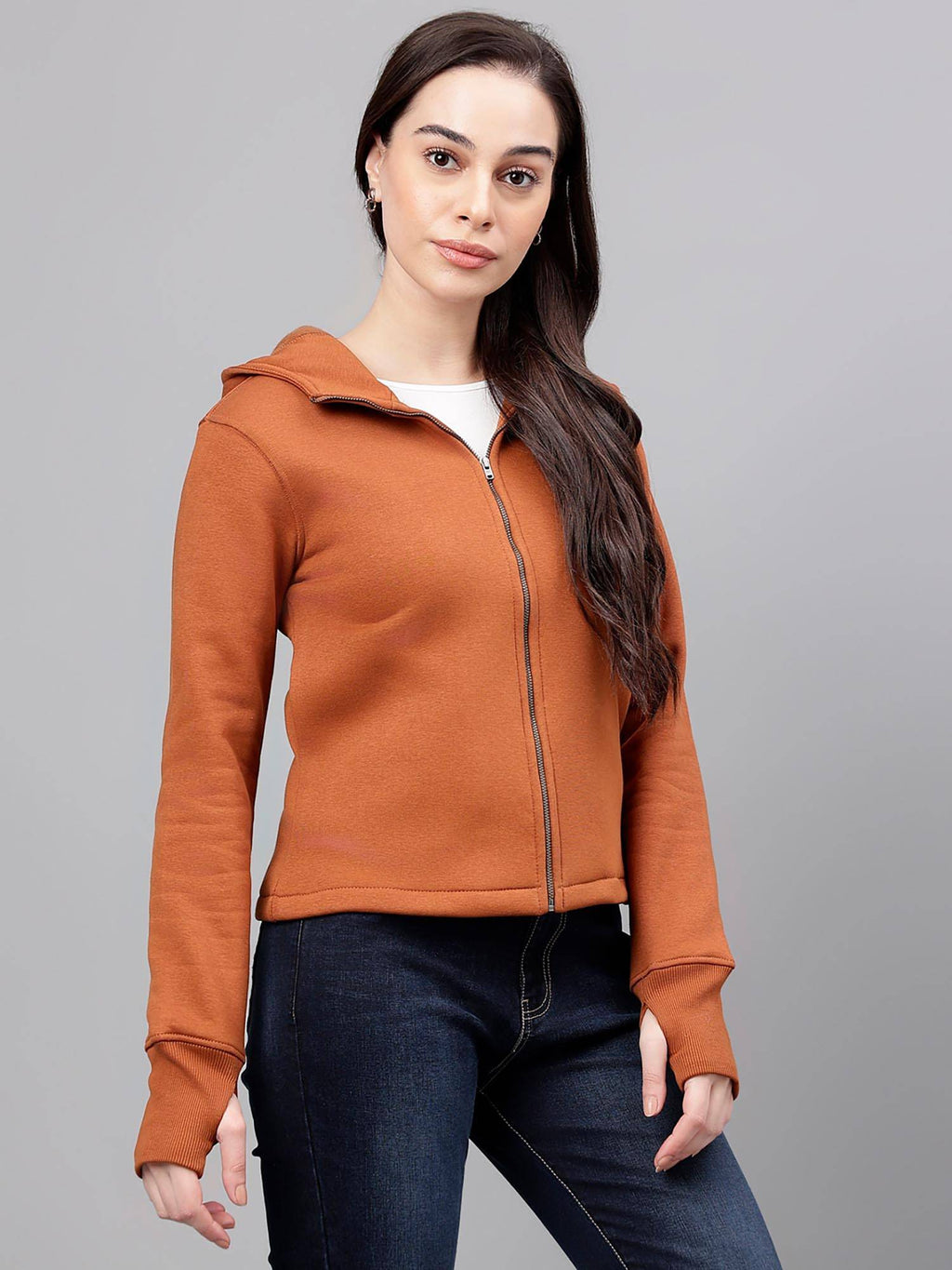 Women Brown Solid Hooded Sweatshirt | HD56 - view 5