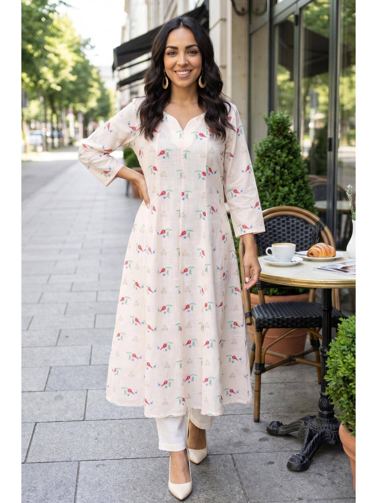 Cream Pure Cotton Kurta | FY93 - view 1