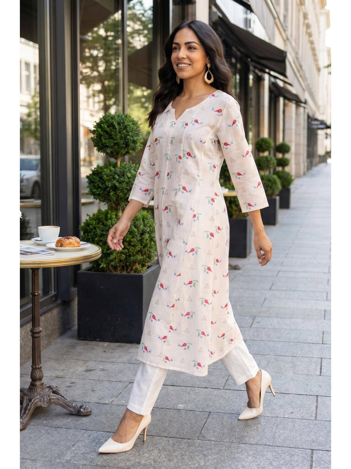 Cream Pure Cotton Kurta | KDG - view 3