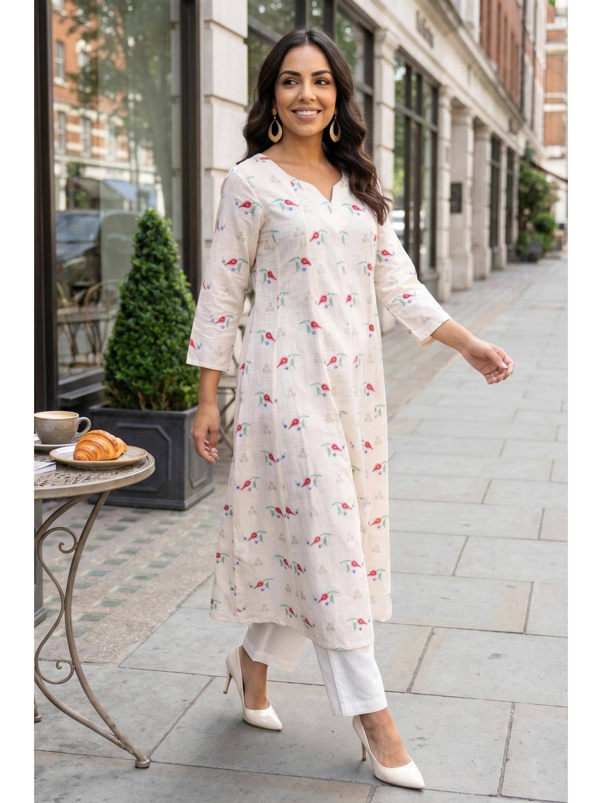 Cream Pure Cotton Kurta | KDG - view 5