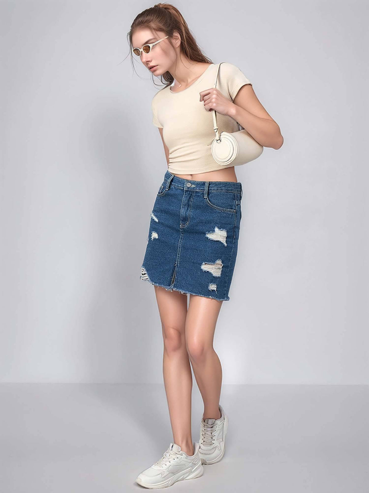 Women Cotton Fitted Crop Top - Beige | CT61 - view 5