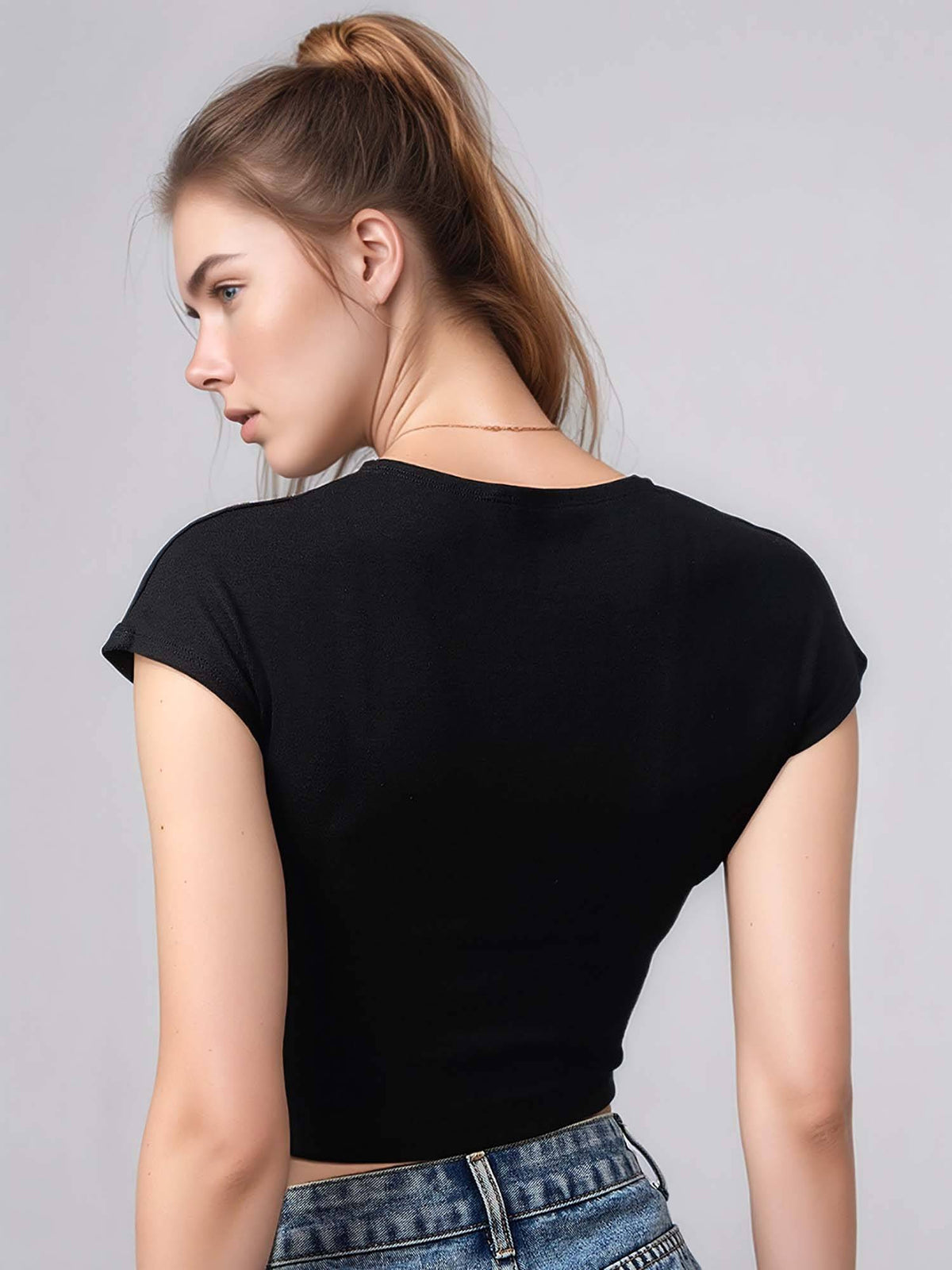 Women Cotton Fitted Crop Top - Black | CT61 - view 2