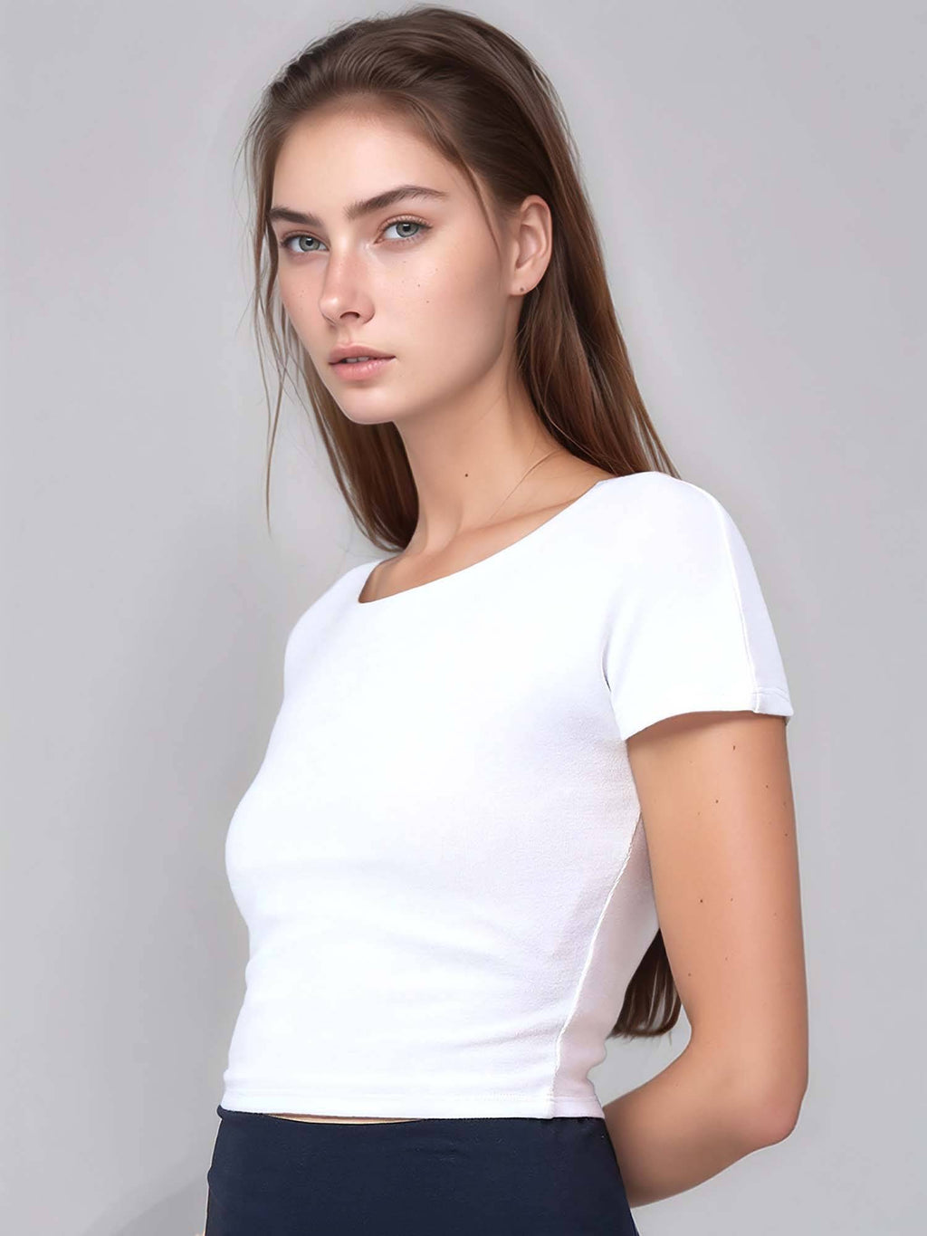 Women Cotton Fitted Crop Top - White | CT61 - view 18