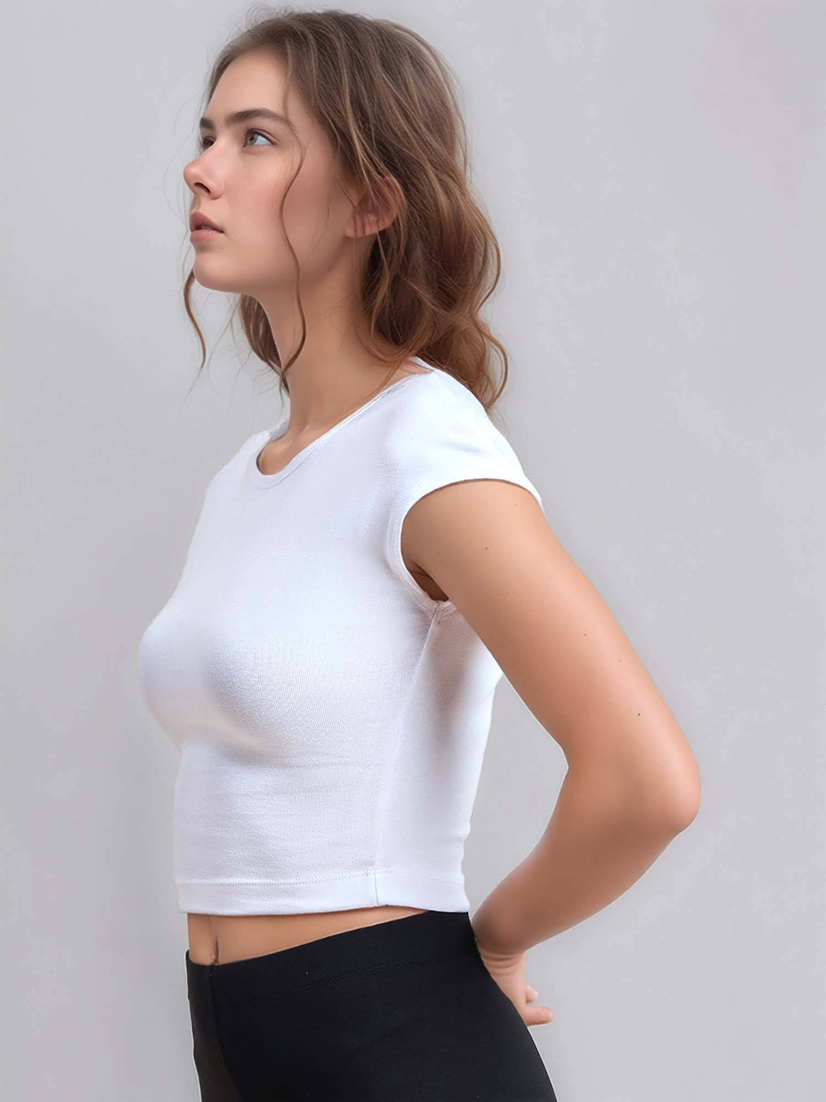Women Cotton Fitted Crop Top - Beige | CT61 - view 18