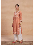 Women's Chanderi Long Kurta - Rust | FY93 - view 1