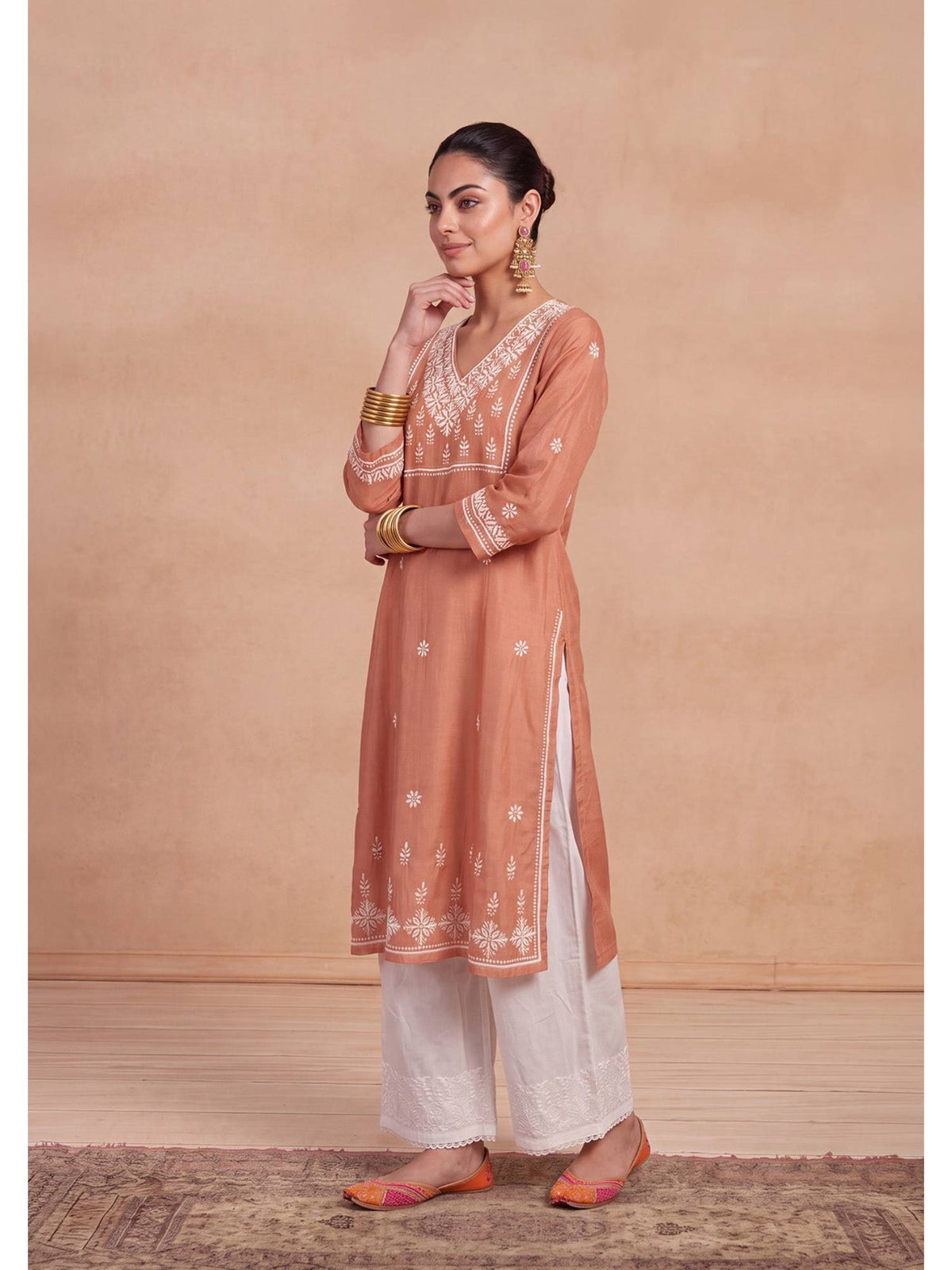 Women's Chanderi Long Kurta - Blue | U3S - view 9