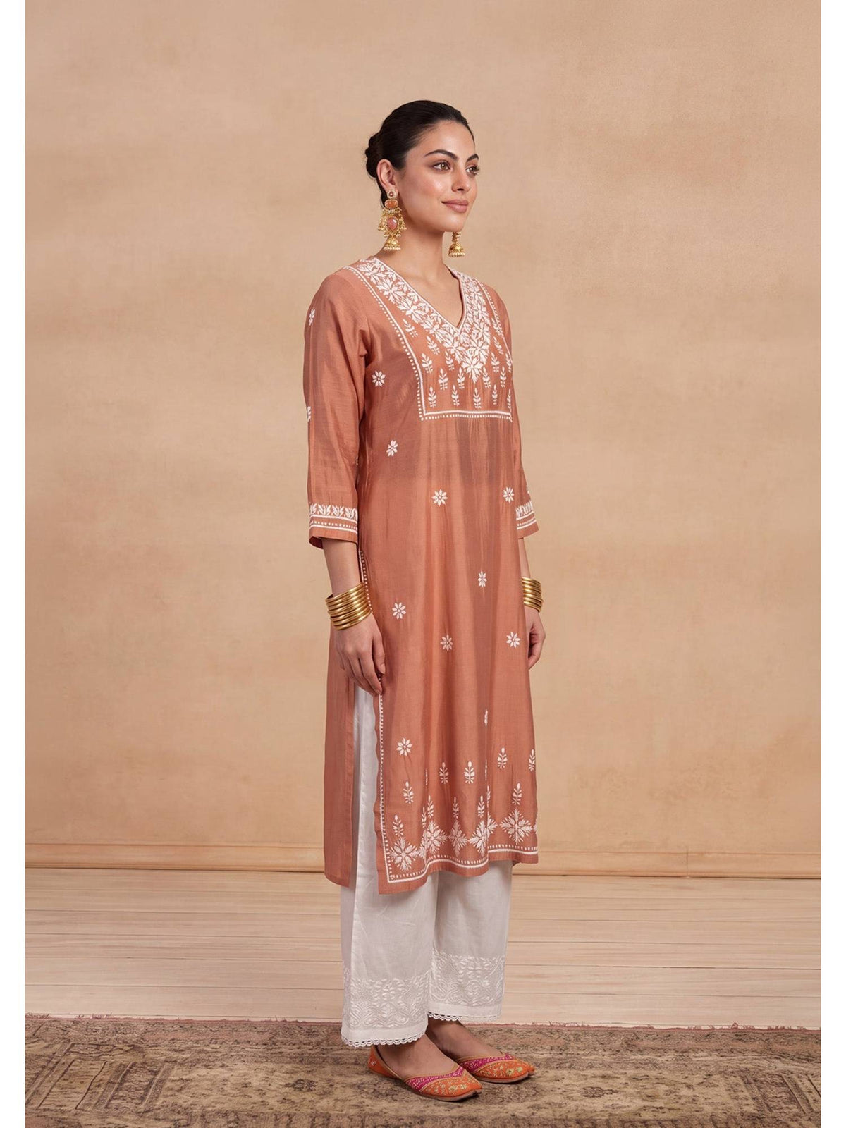 Women's Chanderi Long Kurta - Rust | KDG - view 3