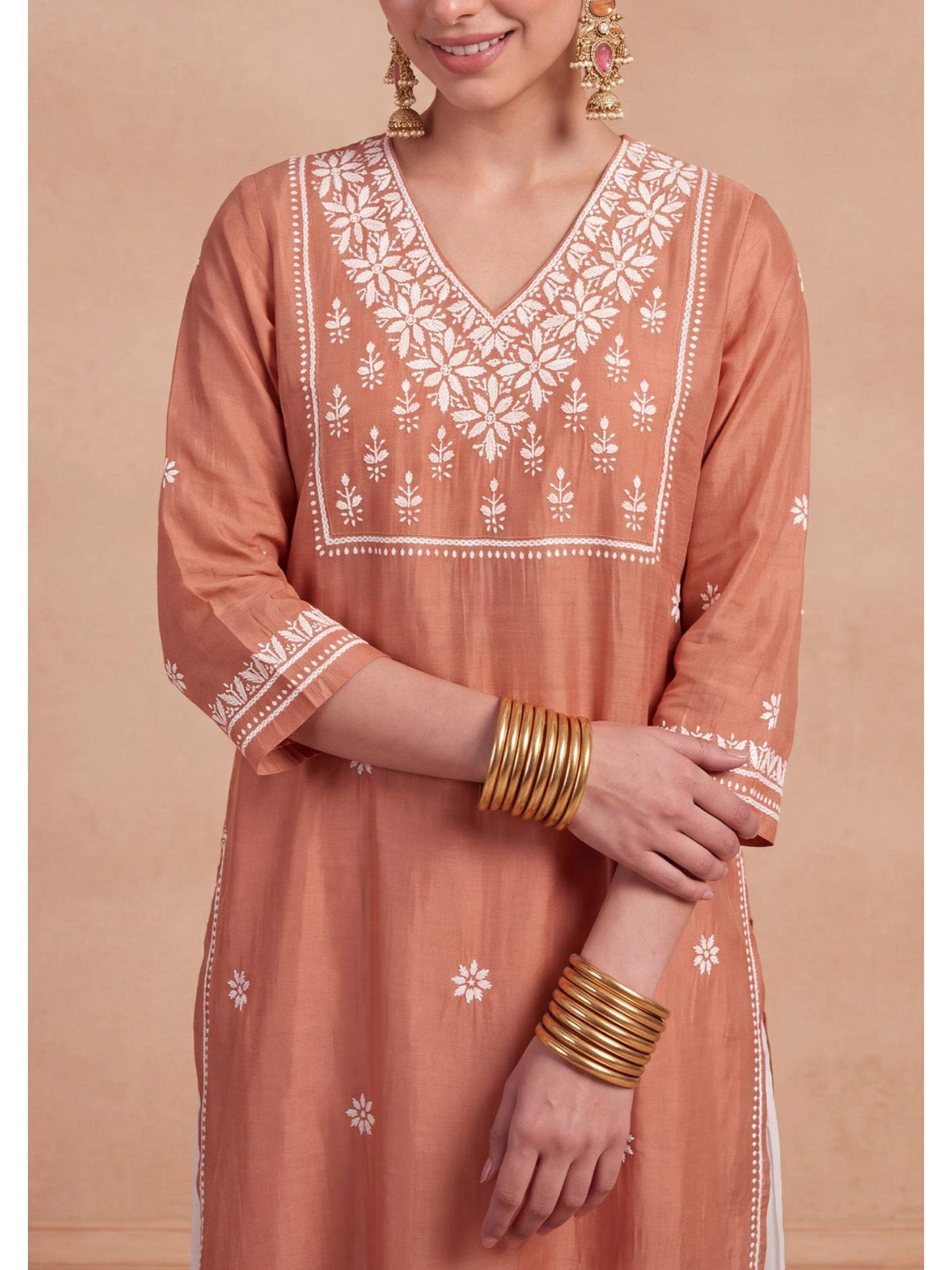 Women's Chanderi Long Kurta - Blue | FY93 - view 11