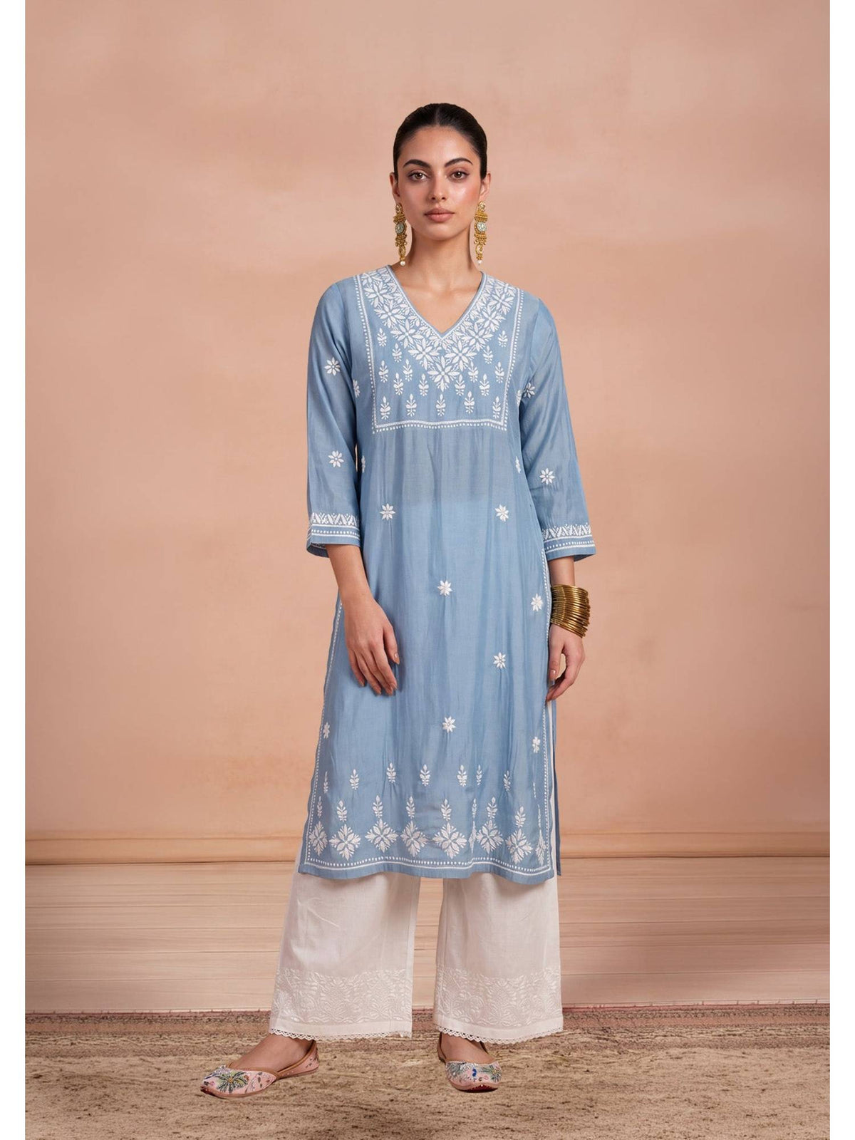 Women's Chanderi Long Kurta - Rust | KDG - view 8