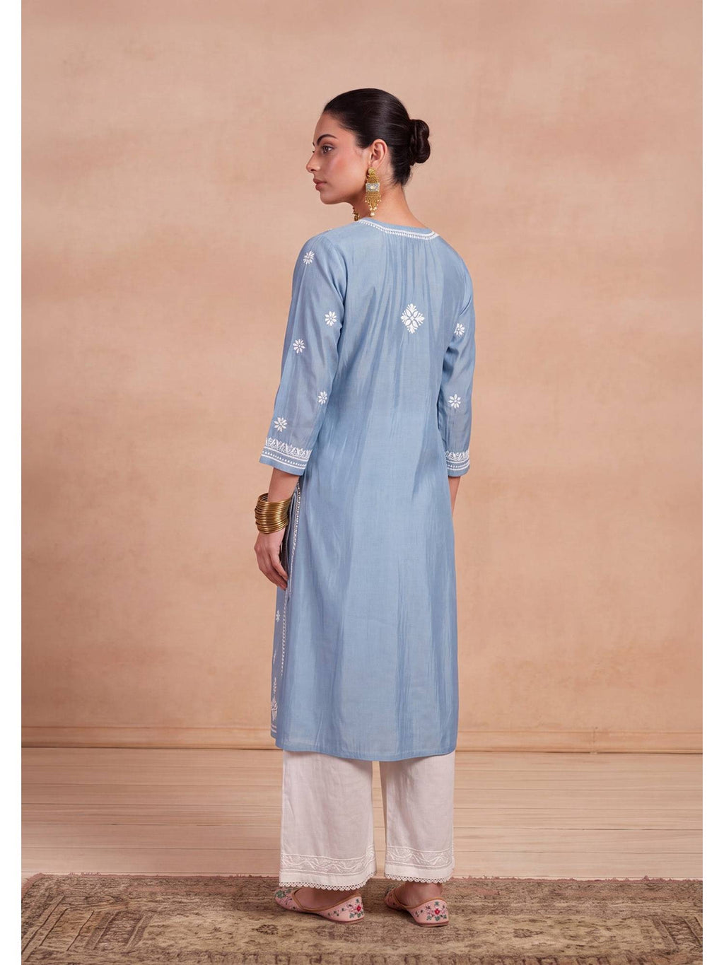 Women's Chanderi Long Kurta - Blue | FY93 - view 5