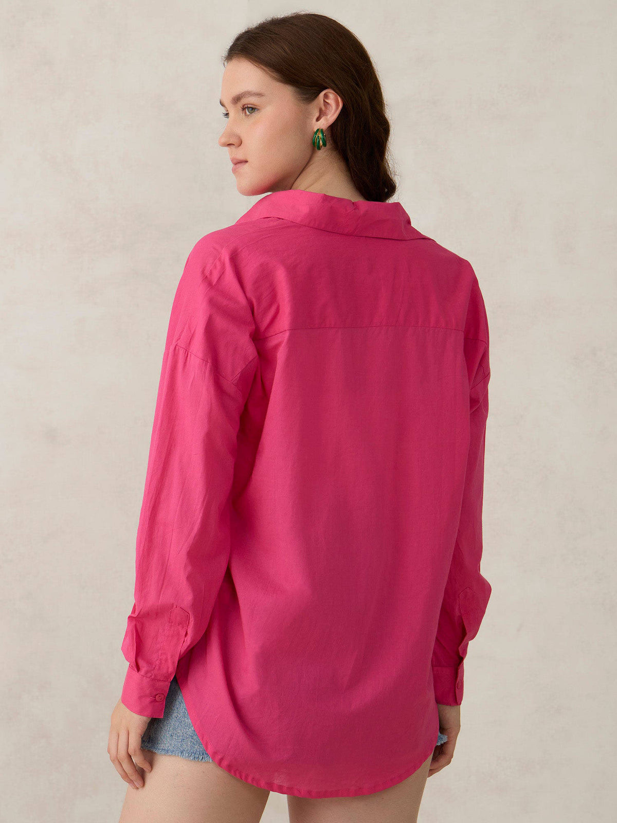 Pink Cotton Solid Oversized Street Style Shirt | S67 - view 2