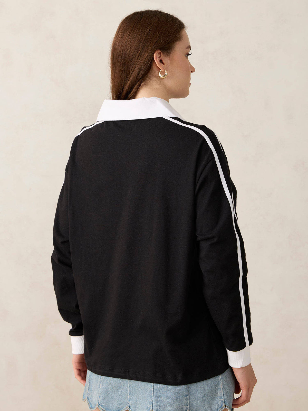 Black Cotton Varsity Oversized Street Wear T-Shirt | TS56 - view 2
