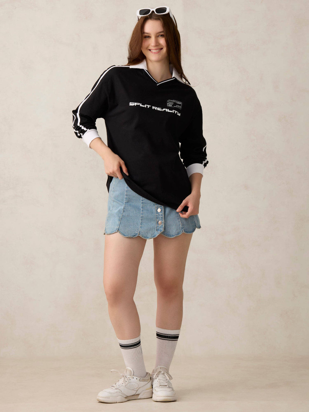 Black Cotton Varsity Oversized Street Wear T-Shirt | PW43 - view 5