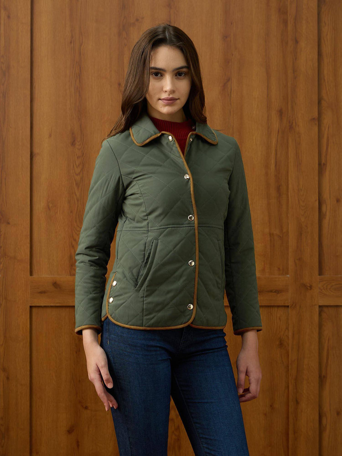 Green Solid Regular Fit Quilted Jacket | JC78 - view 1