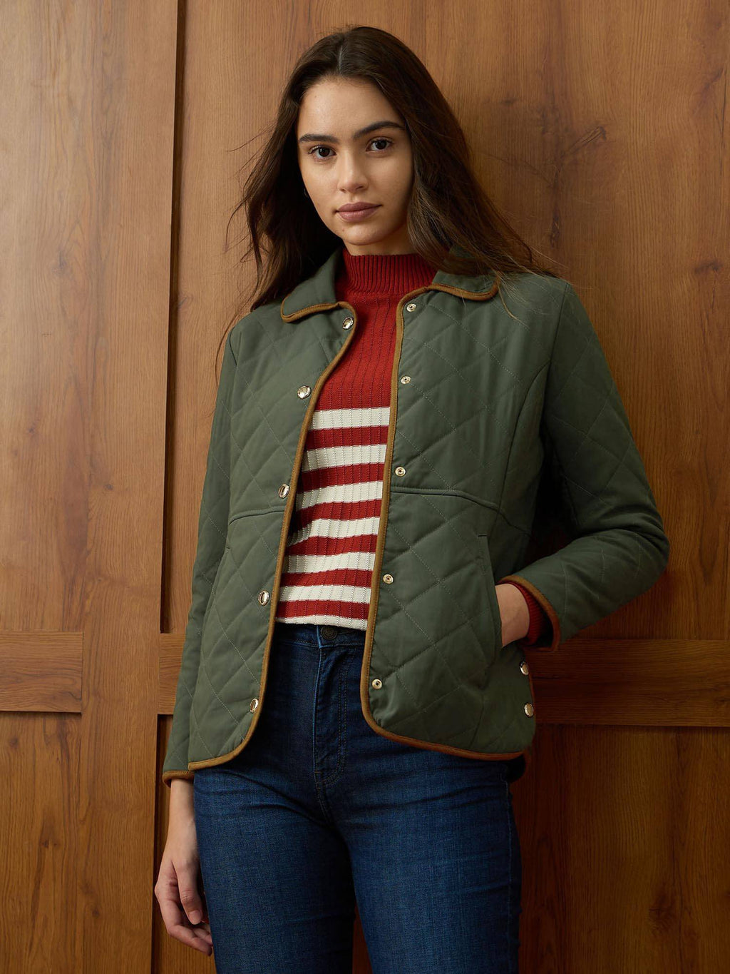 Green Solid Regular Fit Quilted Jacket | JC78 - view 4