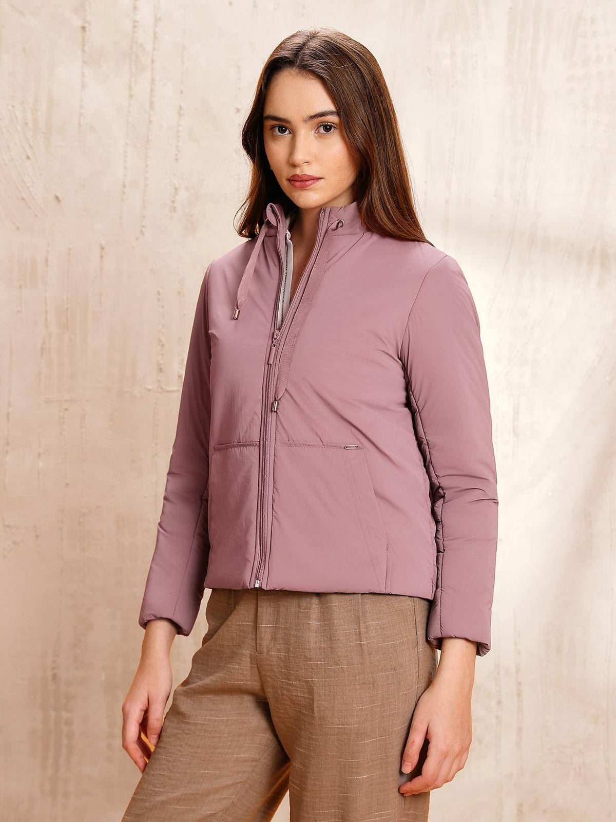 Pink Solid Regular Fit Puffer Jacket | JC78 - view 4