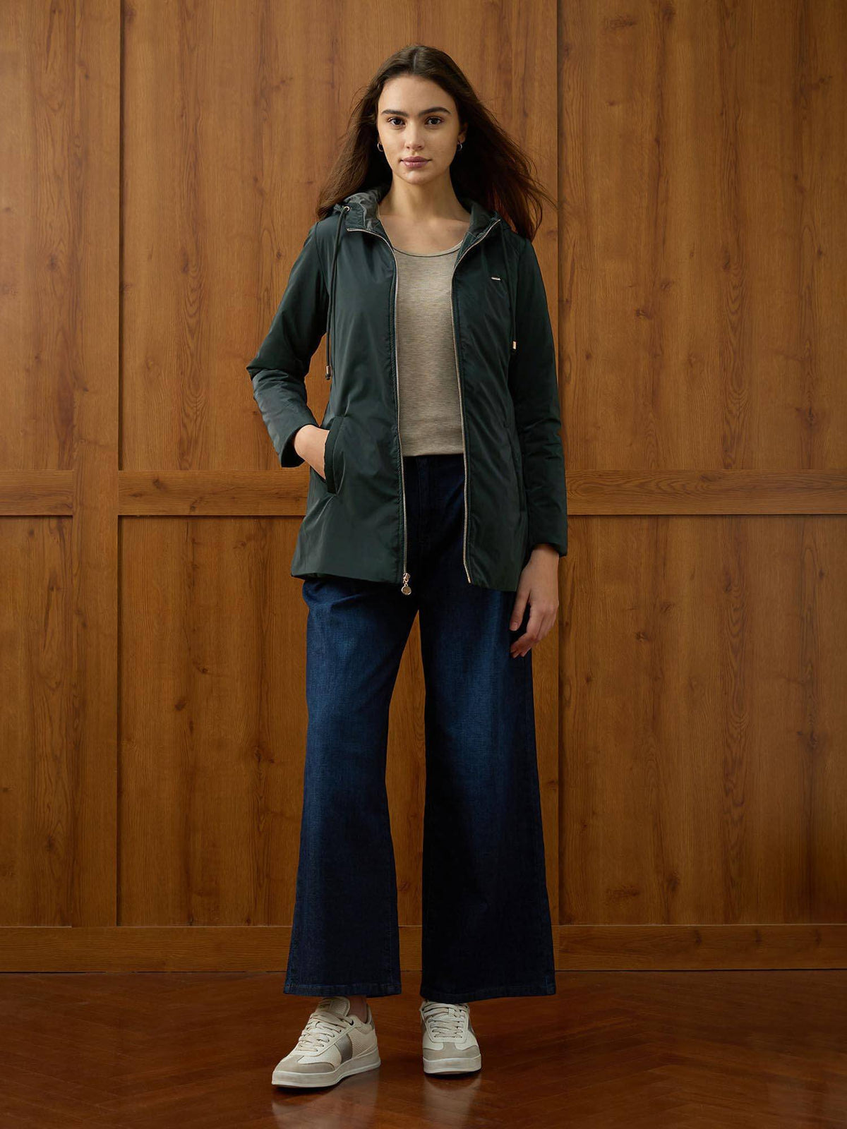 Green Solid Regular Fit Hooded Jacket | JC78 - view 3