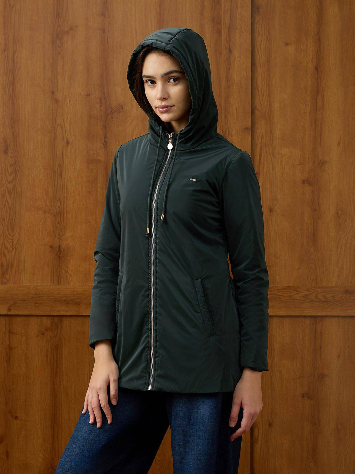 Green Solid Regular Fit Hooded Jacket | JC78 - view 4