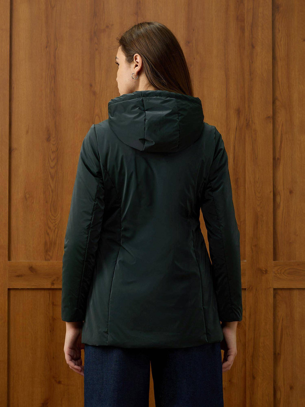 Green Solid Regular Fit Hooded Jacket | JC78 - view 5