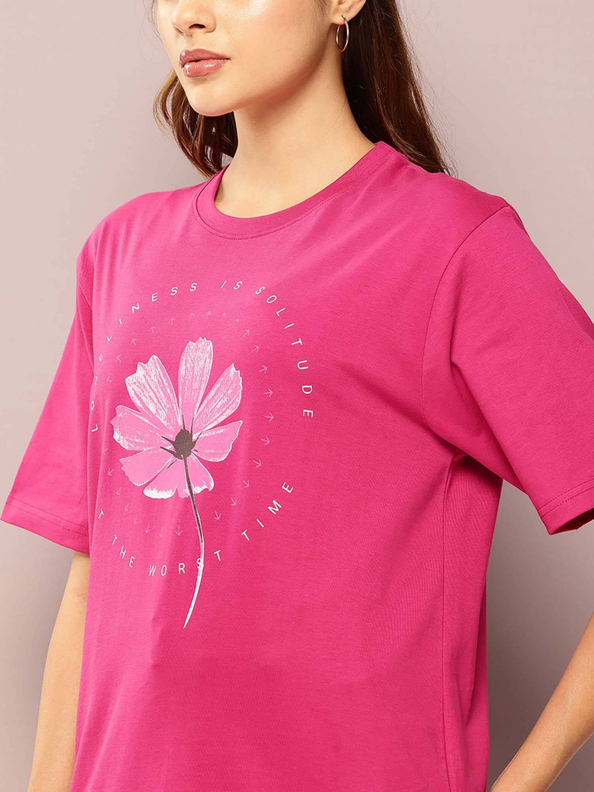 Pink Womens Half Sleeve Printed Oversized Fit T-Shirt | TS56 - view 2