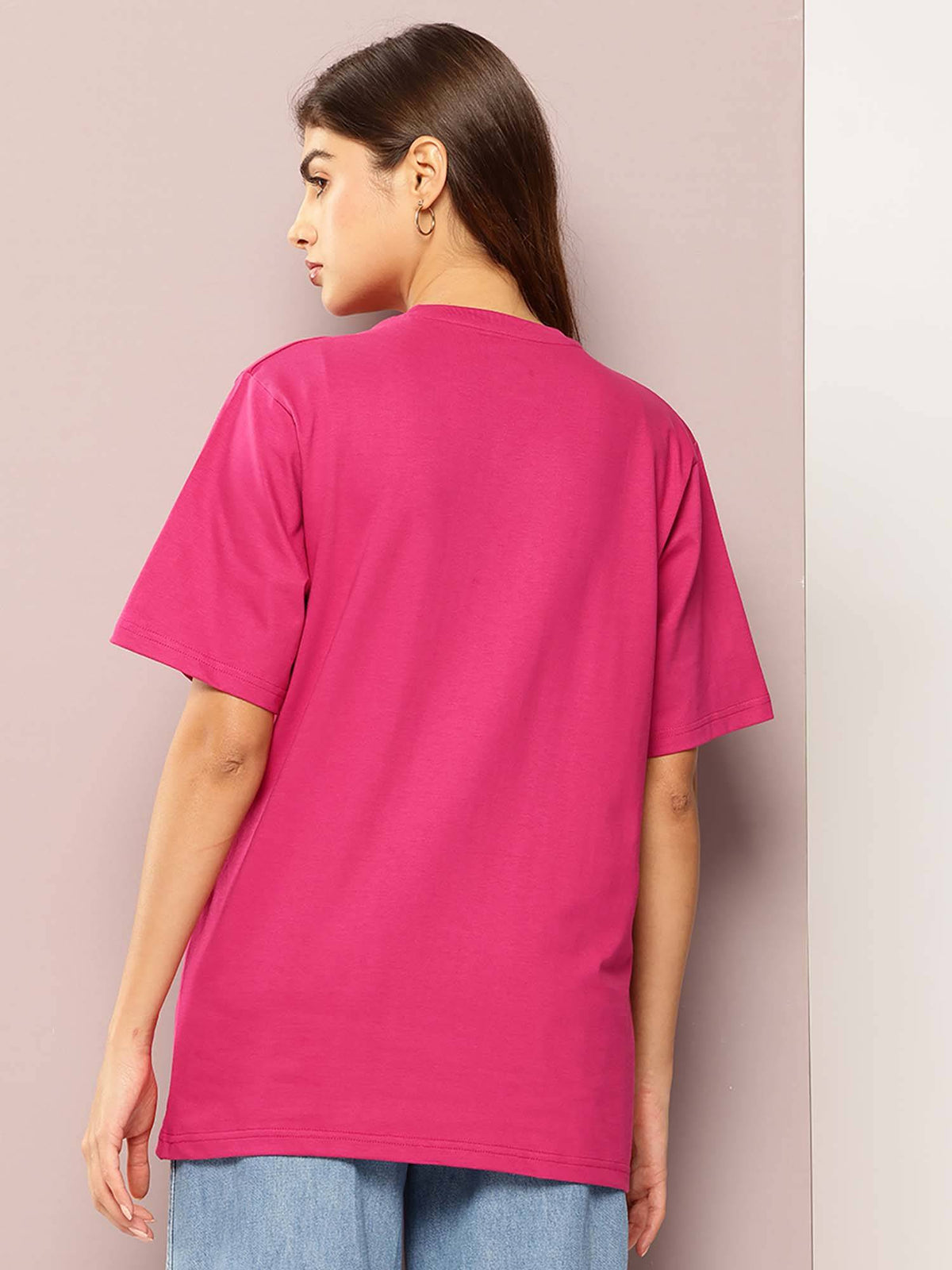 Pink Womens Half Sleeve Printed Oversized Fit T-Shirt | TS56 - view 4