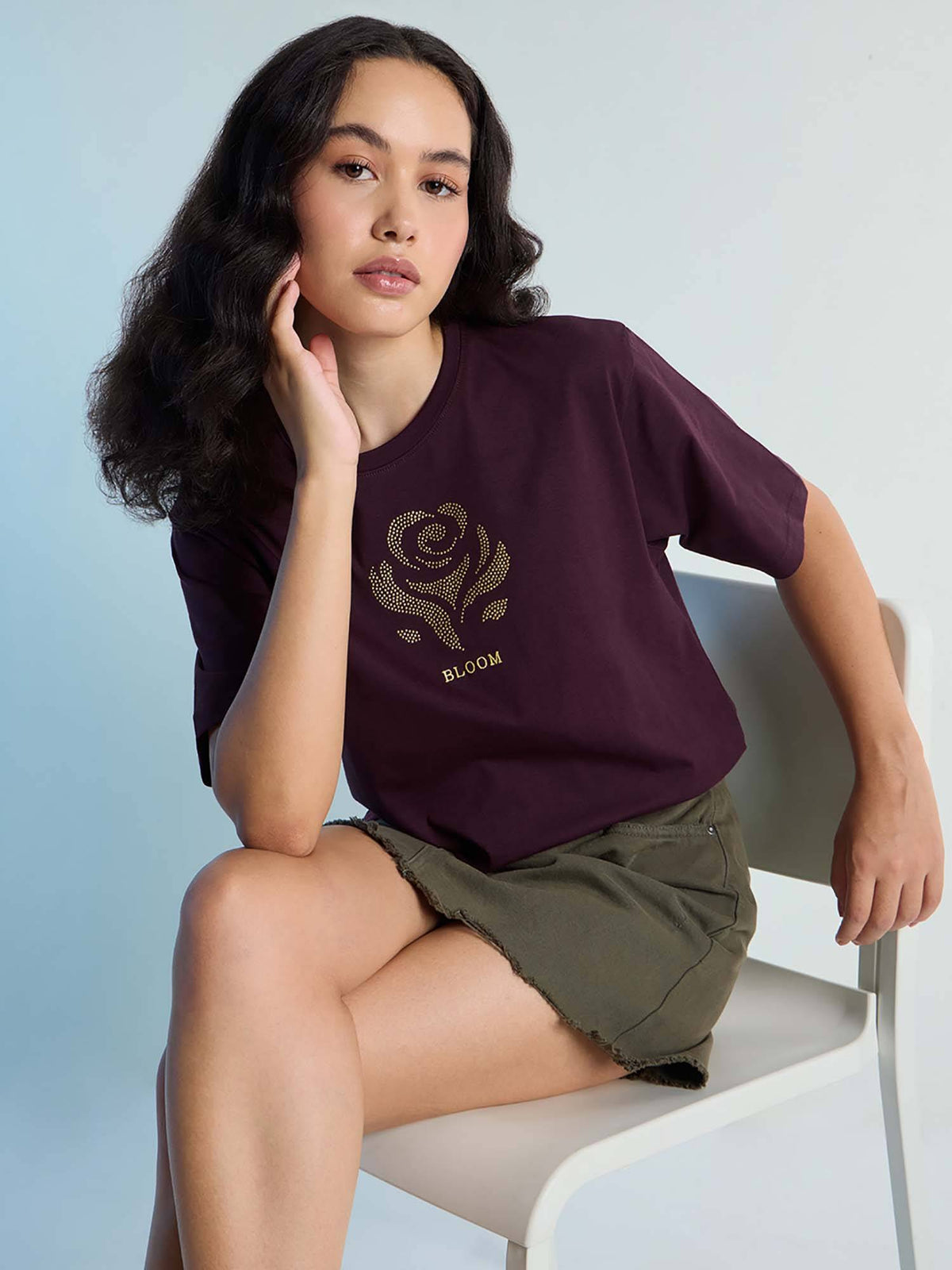 Pink Womens Stud Detailed Boxy Regular Round Neck T-Shirt | TS56 - view 7