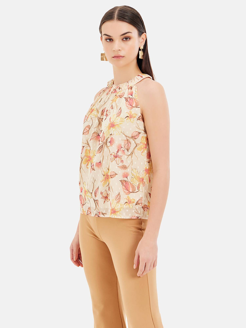 Floral Printed Halter Neck Top With Back Tie-Up | HT67 - view 3