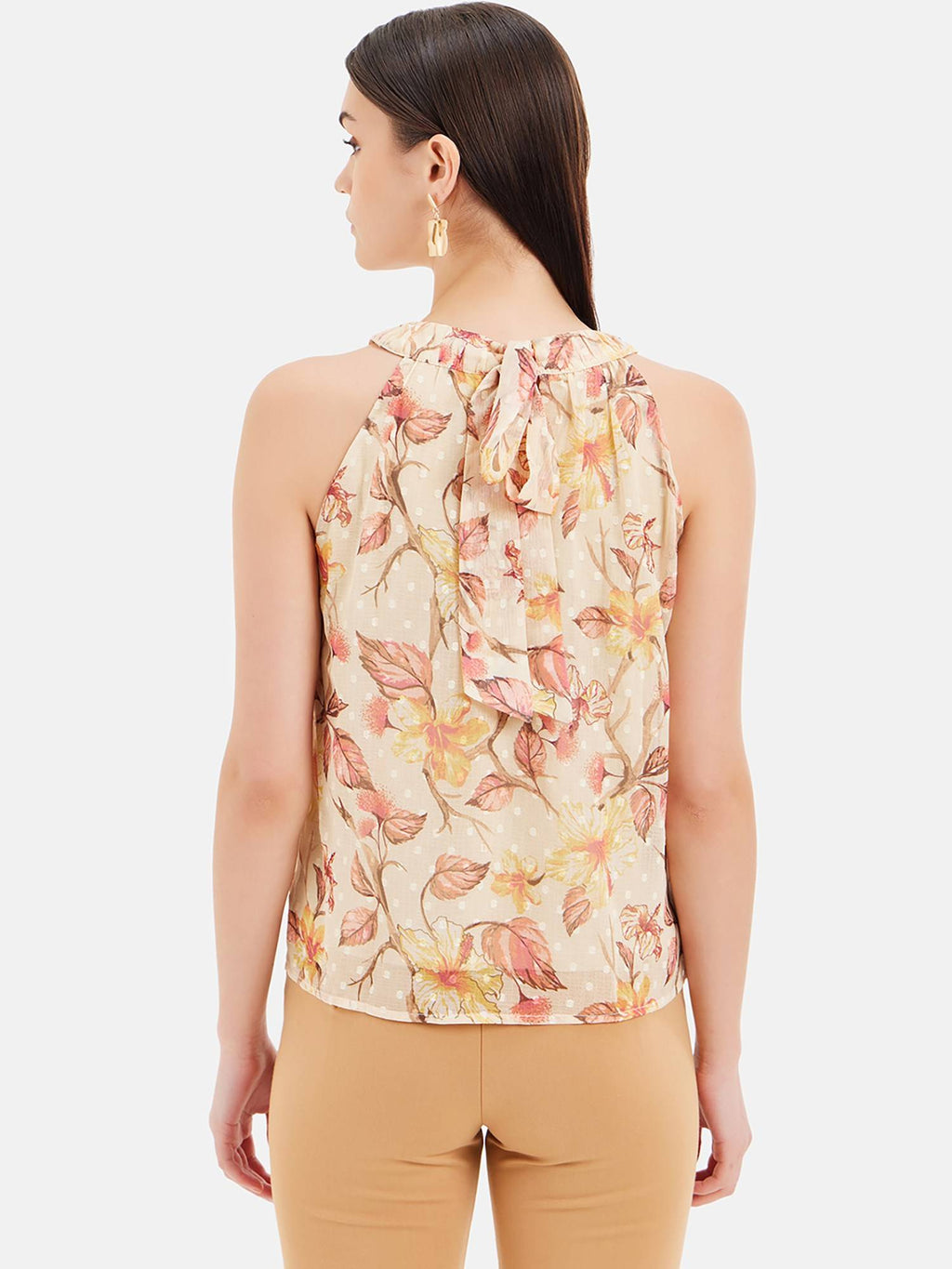 Floral Printed Halter Neck Top With Back Tie-Up | HT67 - view 5
