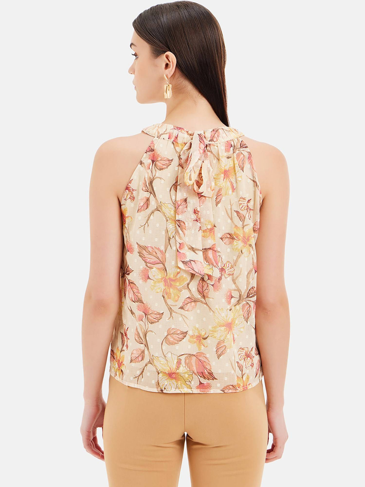 Floral Printed Halter Neck Top With Back Tie-Up | HT67 - view 5