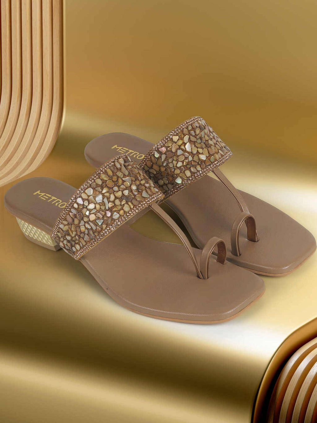 Beige Synthetic Party Sandals Heels | H78 - view 1