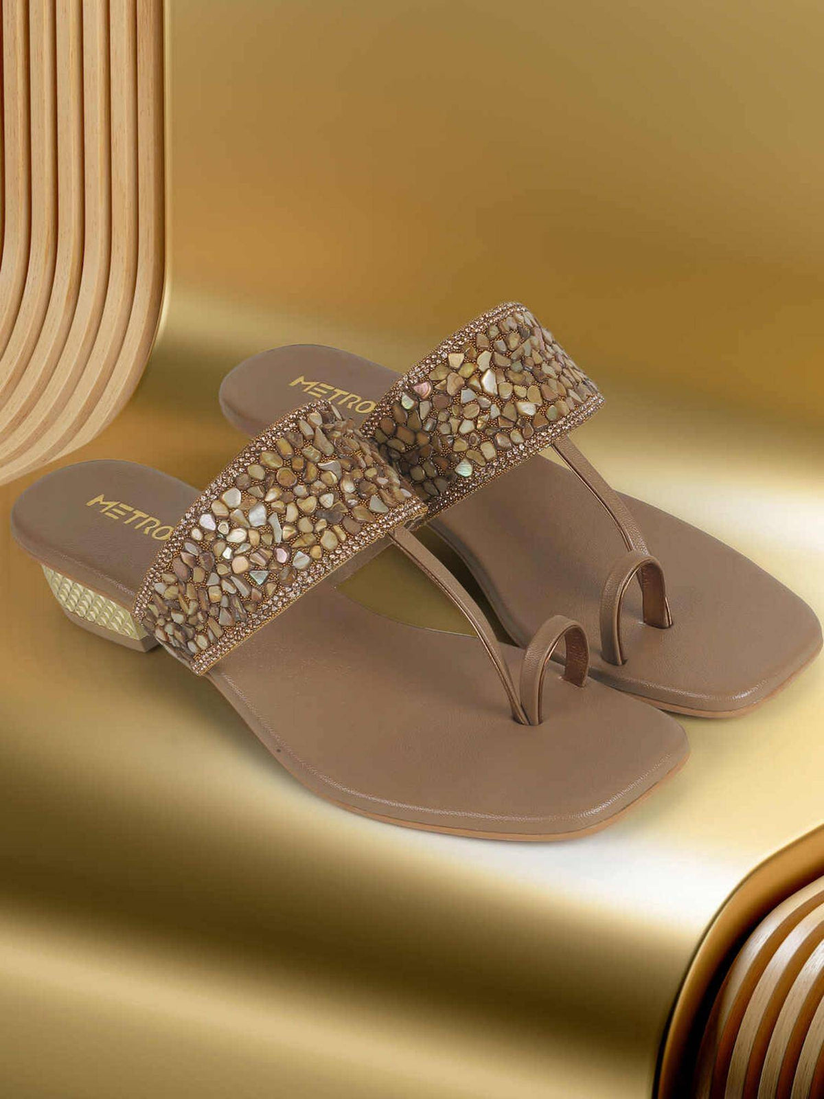 Beige Synthetic Party Sandals Heels | H78 - view 1