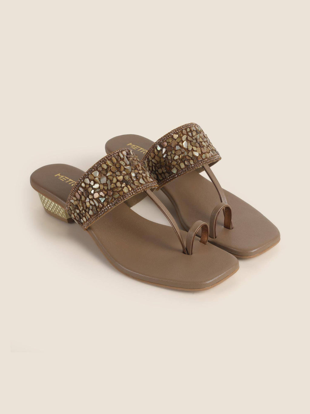 Beige Synthetic Party Sandals Heels | H78 - view 5