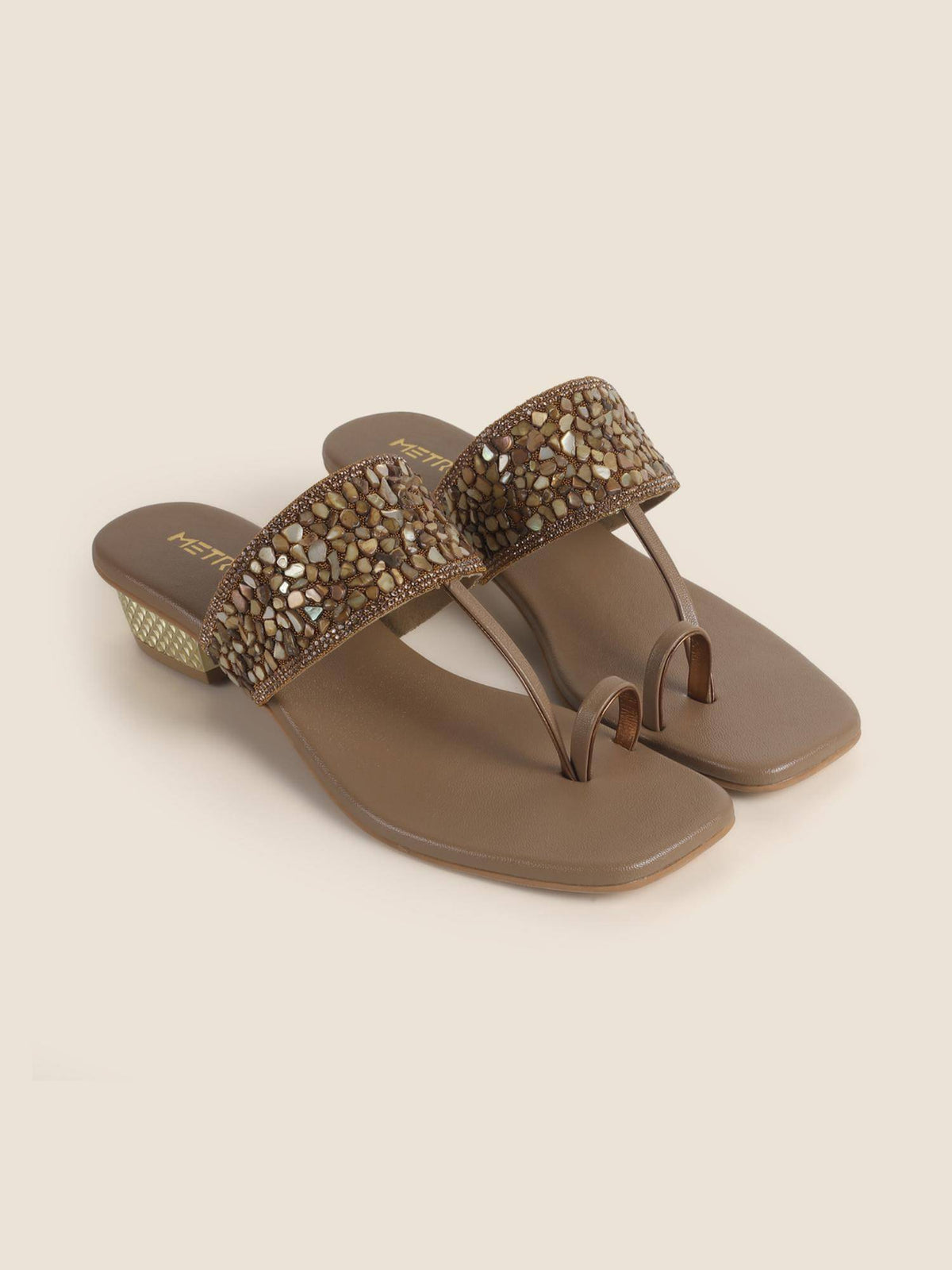 Beige Synthetic Party Sandals Heels | H78 - view 5