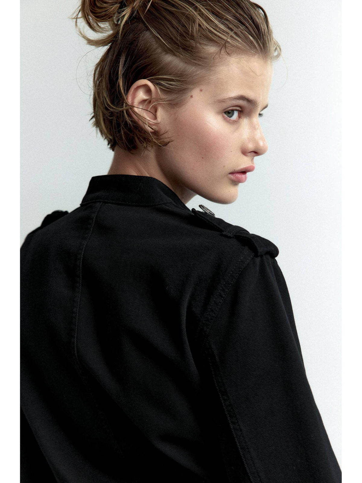 Women Black Button-Detail Cotton Twill Jacket | JC78 - view 4