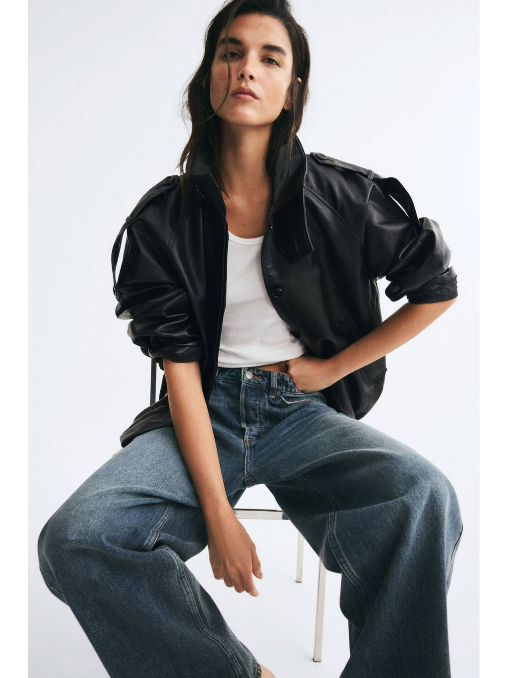 Women Black Oversized Coated Jacket | JC78 - view 1