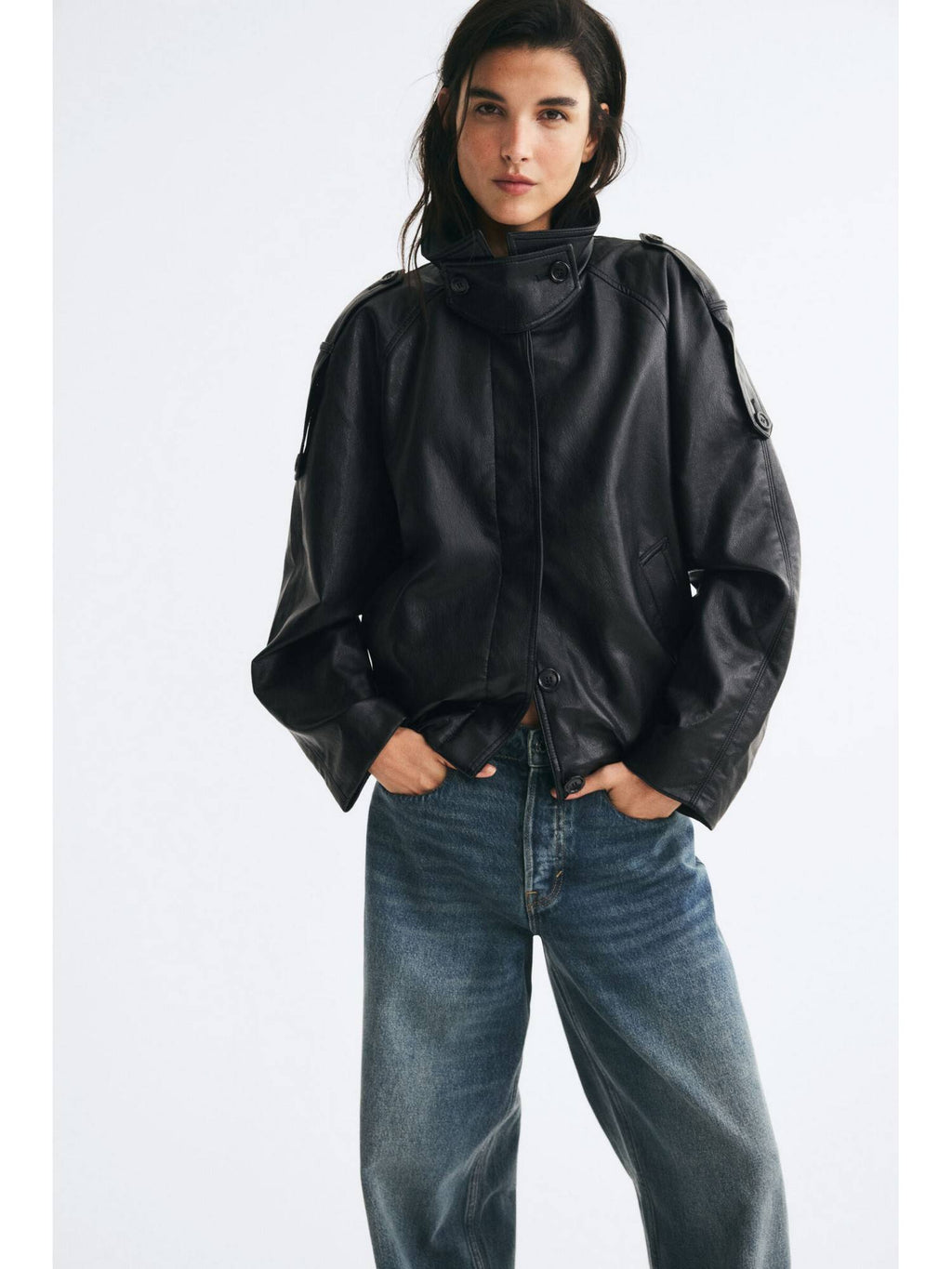 Women Black Oversized Coated Jacket | JC78 - view 2