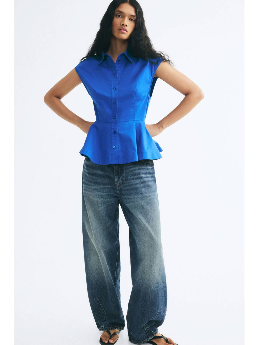 Women Blue Cotton Peplum Top | pt51 - view 1