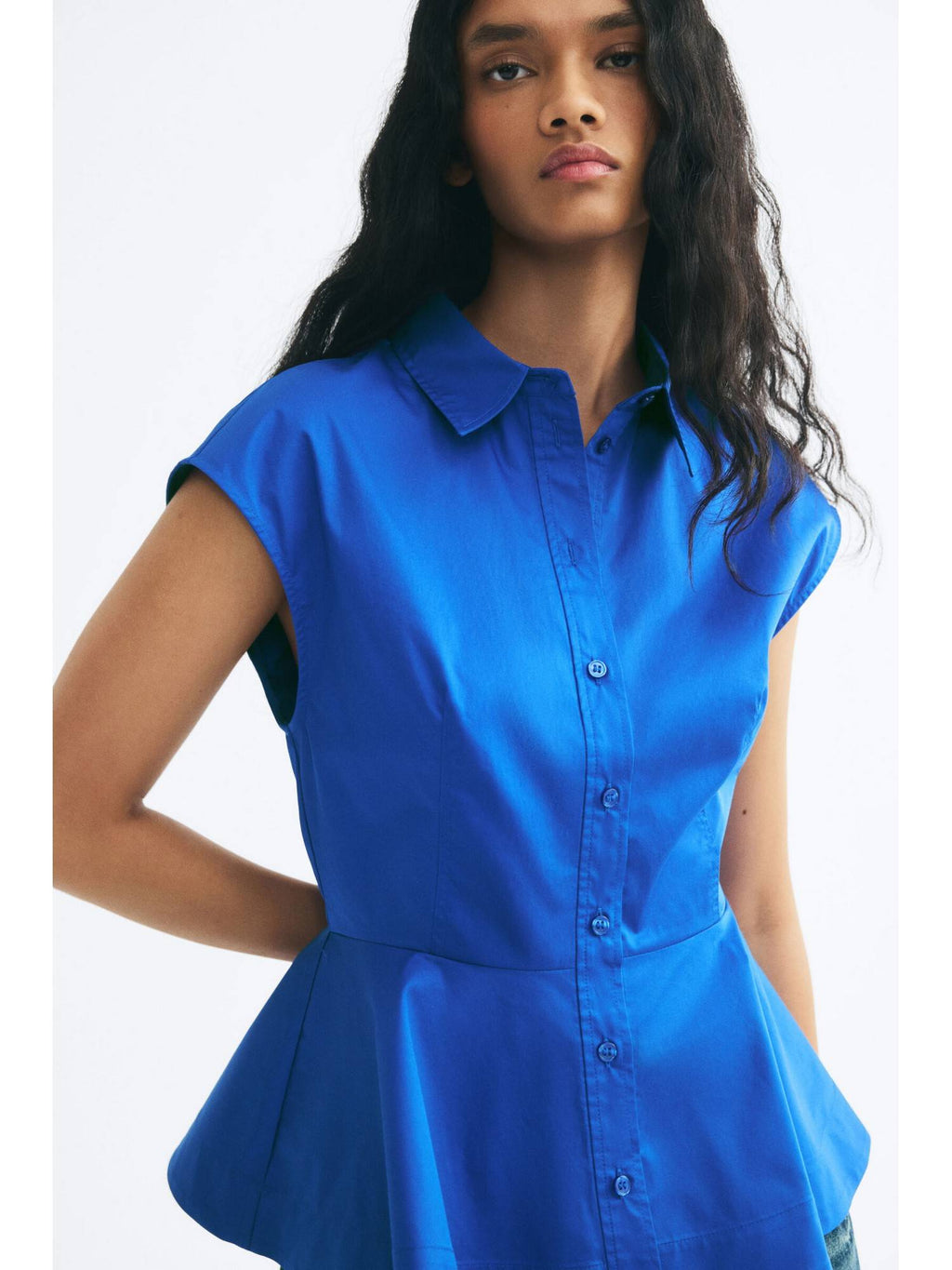 Women Blue Cotton Peplum Top | pt51 - view 2
