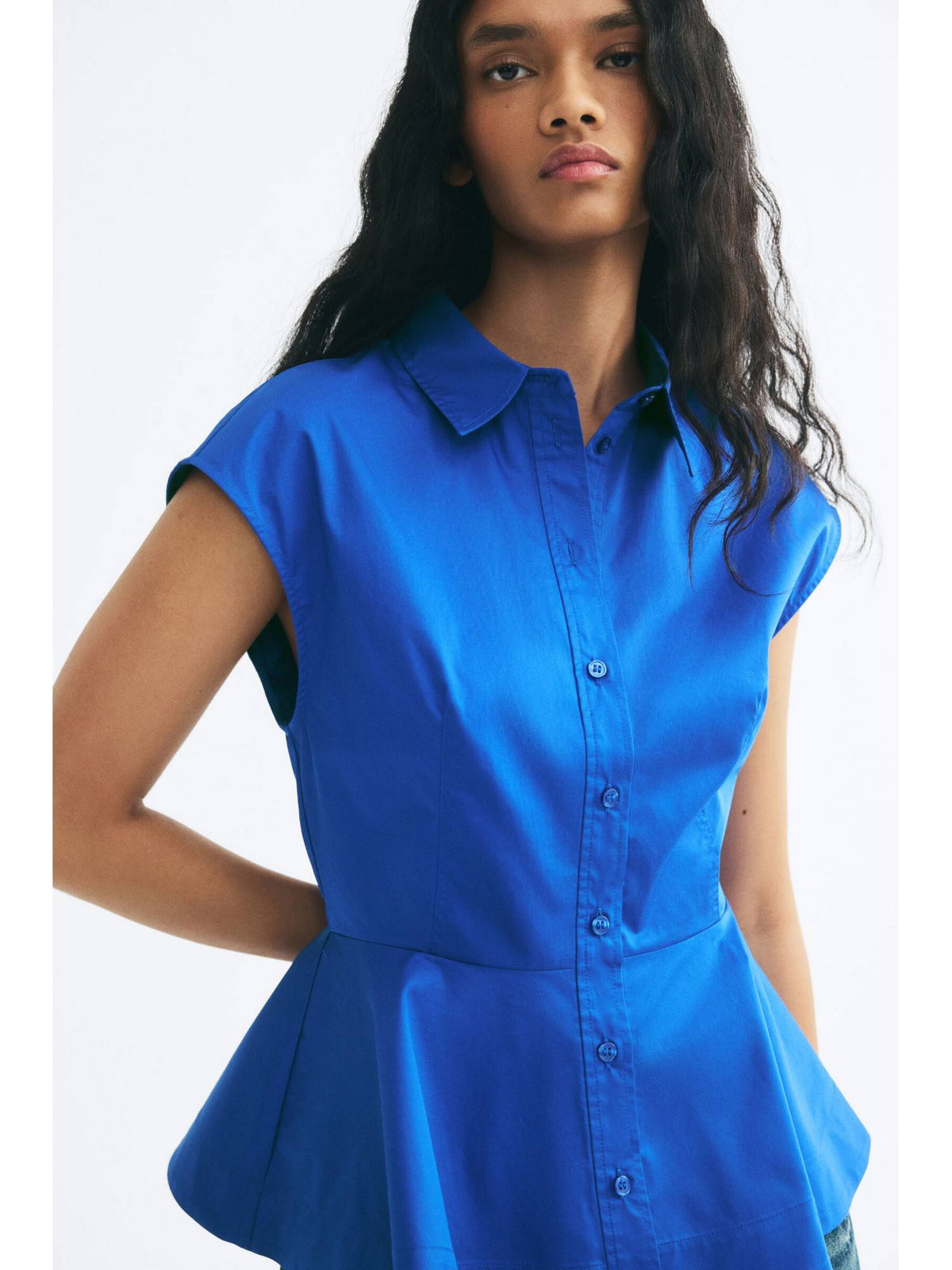 Women Blue Cotton Peplum Top | pt51 - view 2