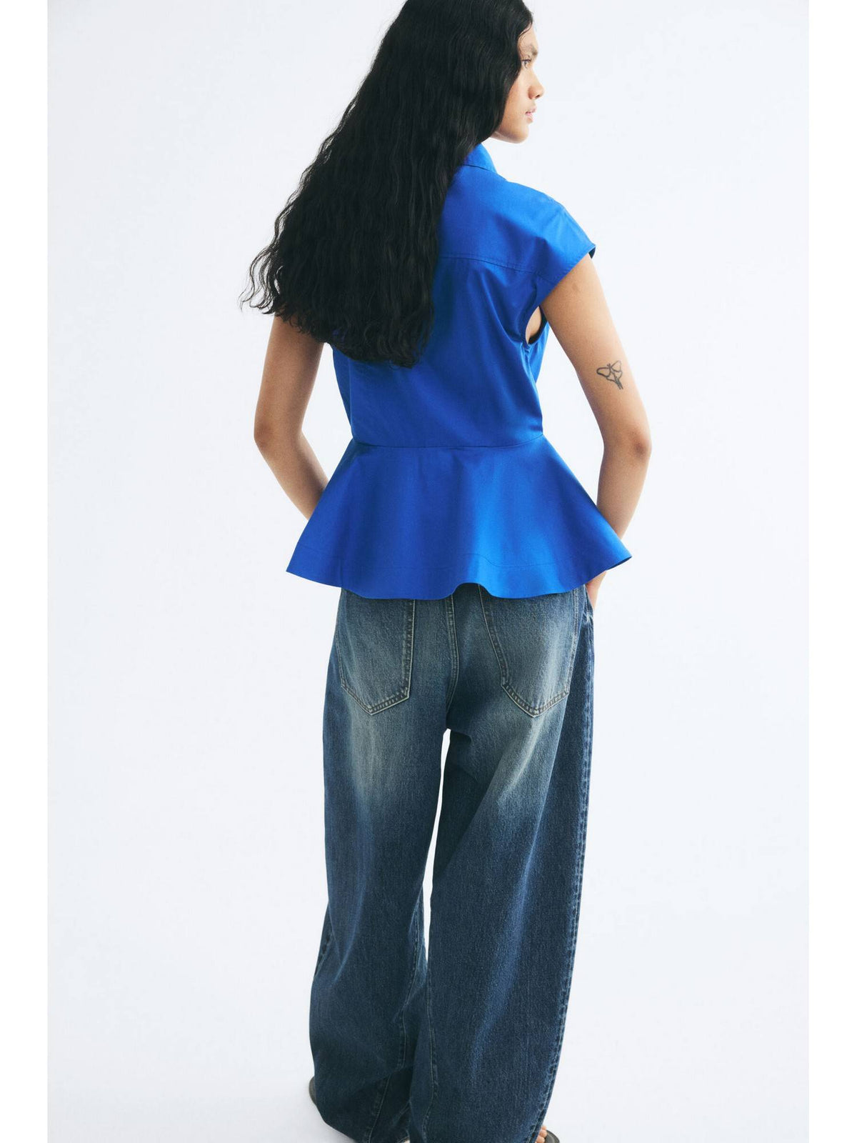 Women Blue Cotton Peplum Top | pt51 - view 3
