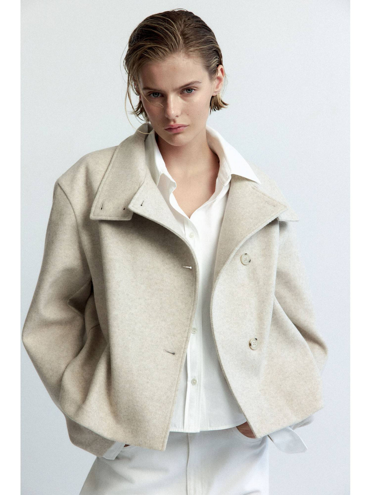 Women Charcoal Felted Funnel-Collar Jacket | JC78 - view 9