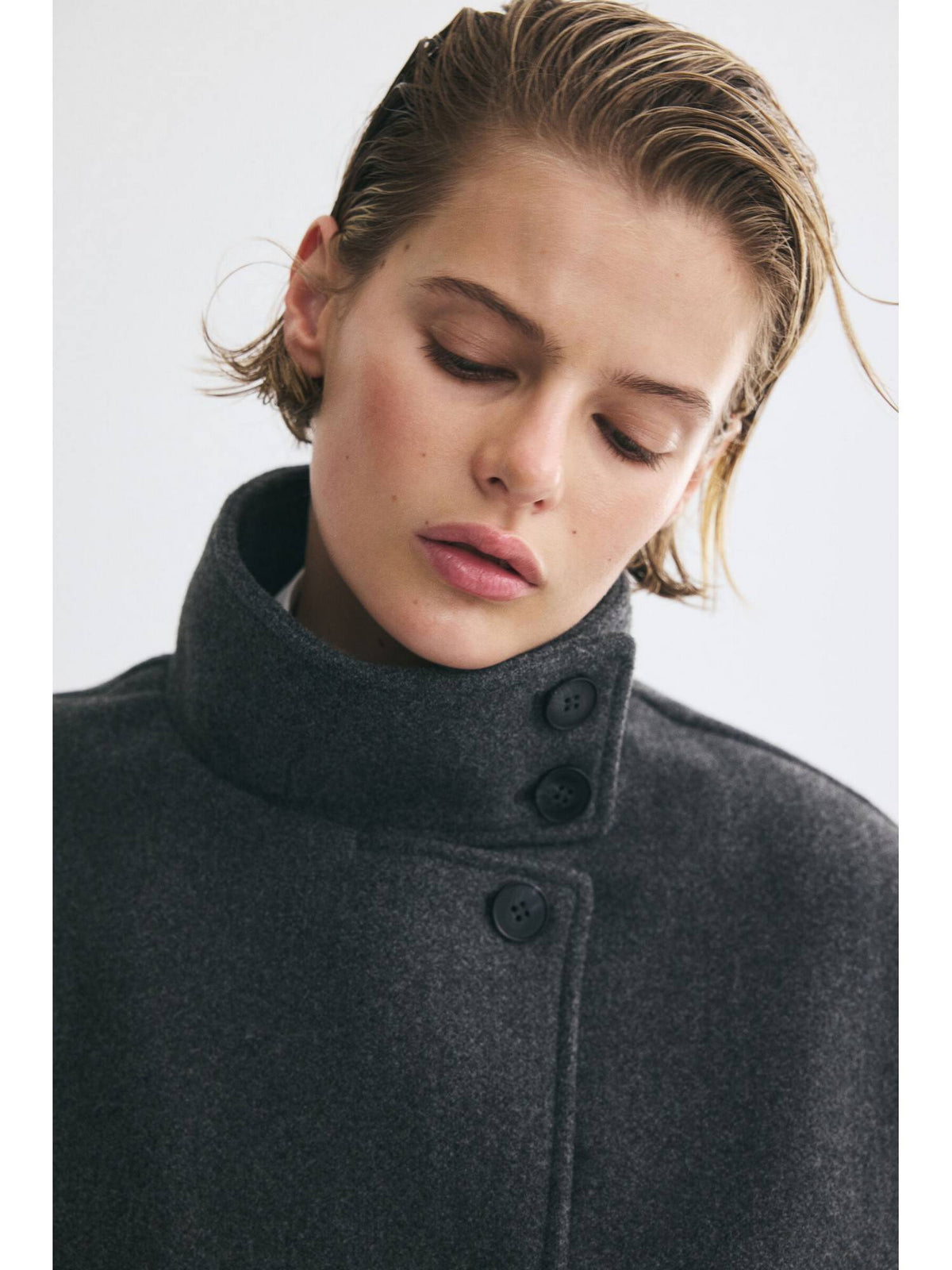 Women Charcoal Felted Funnel-Collar Jacket | JC78 - view 2